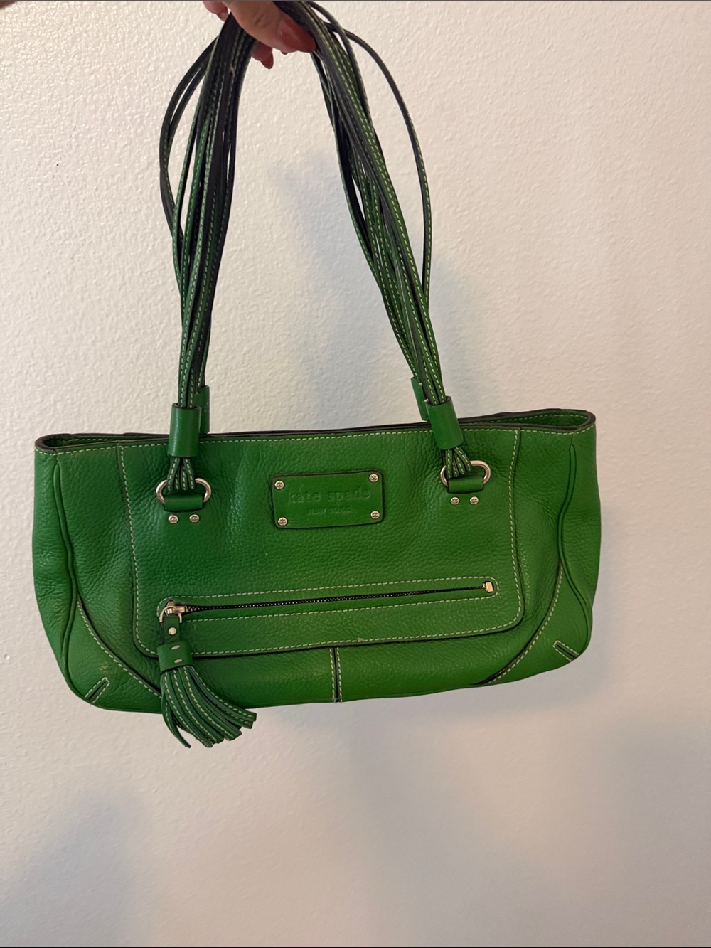 kate spade Green Pebbled Leather Shoulder Bag with Tassel